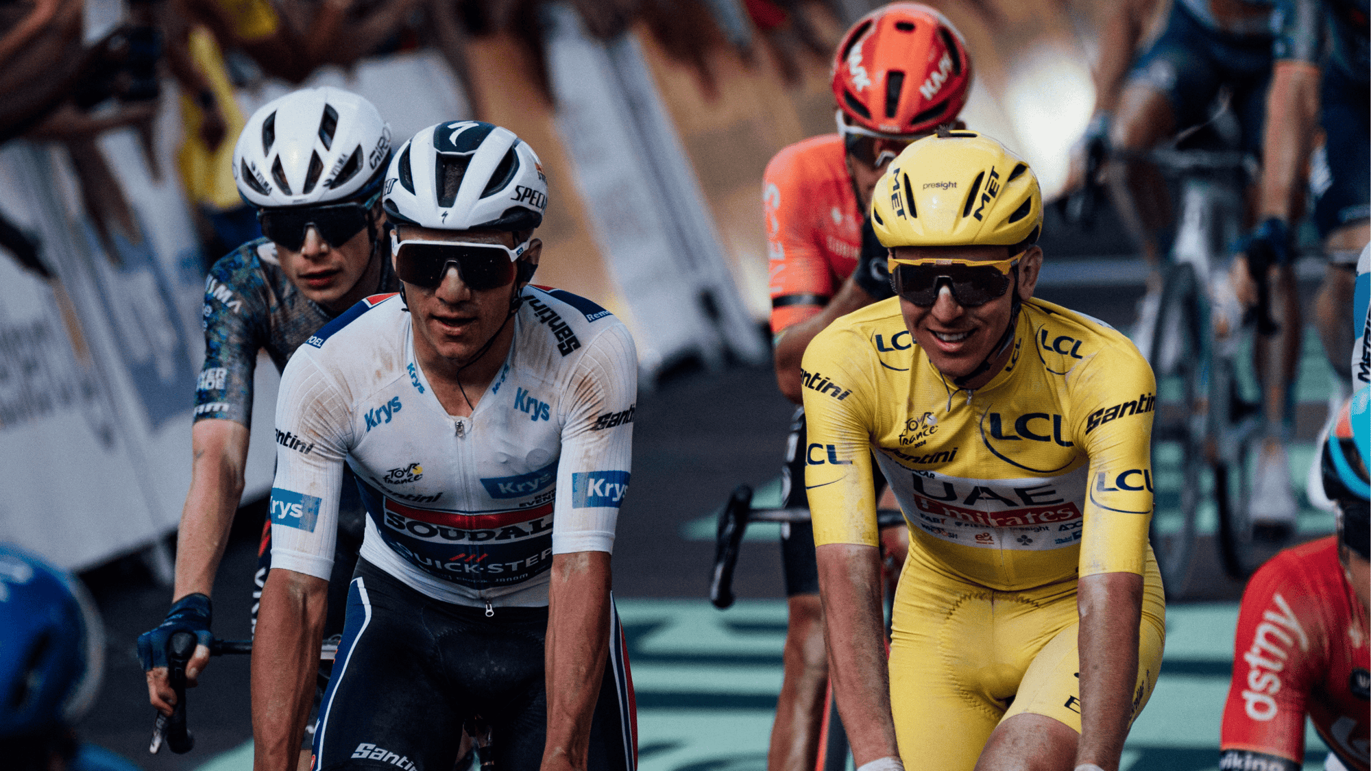 Remco Evenepoel and Tadej Pogačar at the 2024 Tour de France