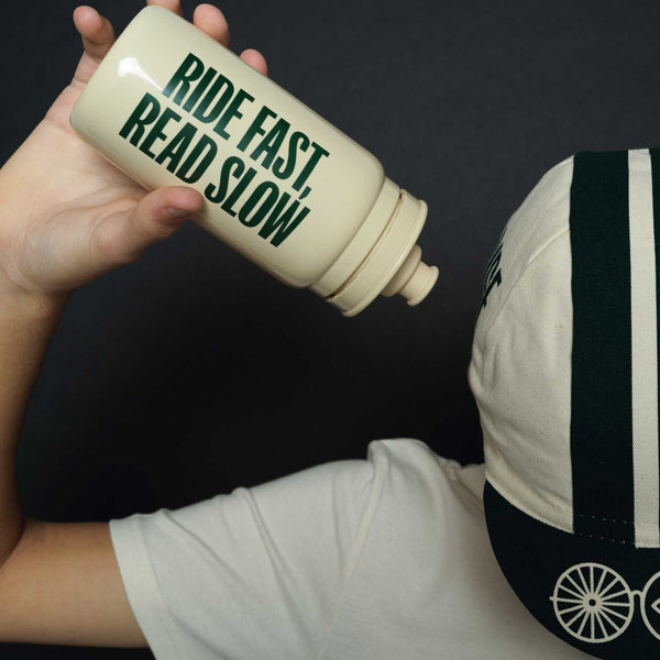 Rouleur Water Bottle Bidon - Ride Fast, Read Slow - Cream + Green